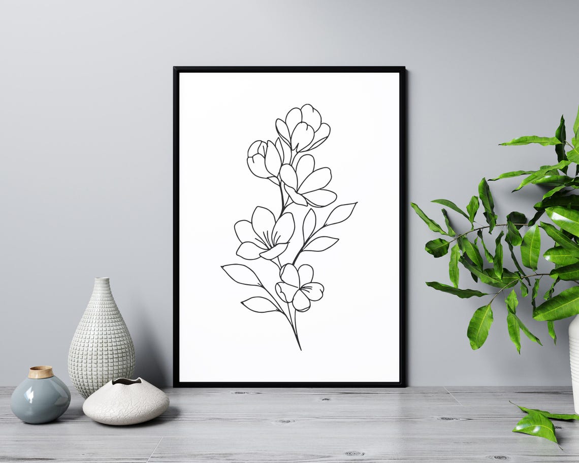 Cherry Blossom Branch Line Art Floral Botanical Minimalist Poster - Image 3