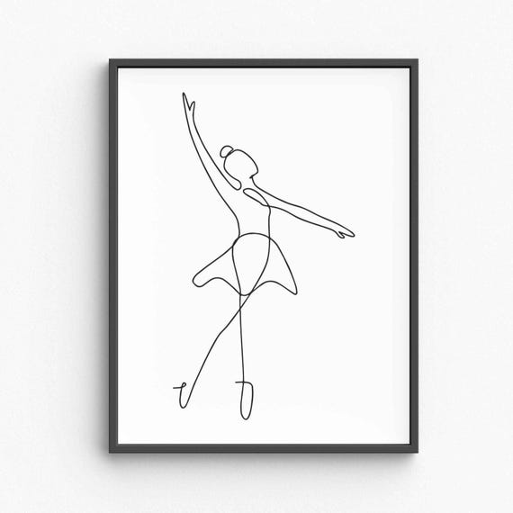 Minimalist Ballerina Line Art Graceful Dancing Woman Illustration Elegant Ballet Pose Black And White Dance Wall Modern Decor