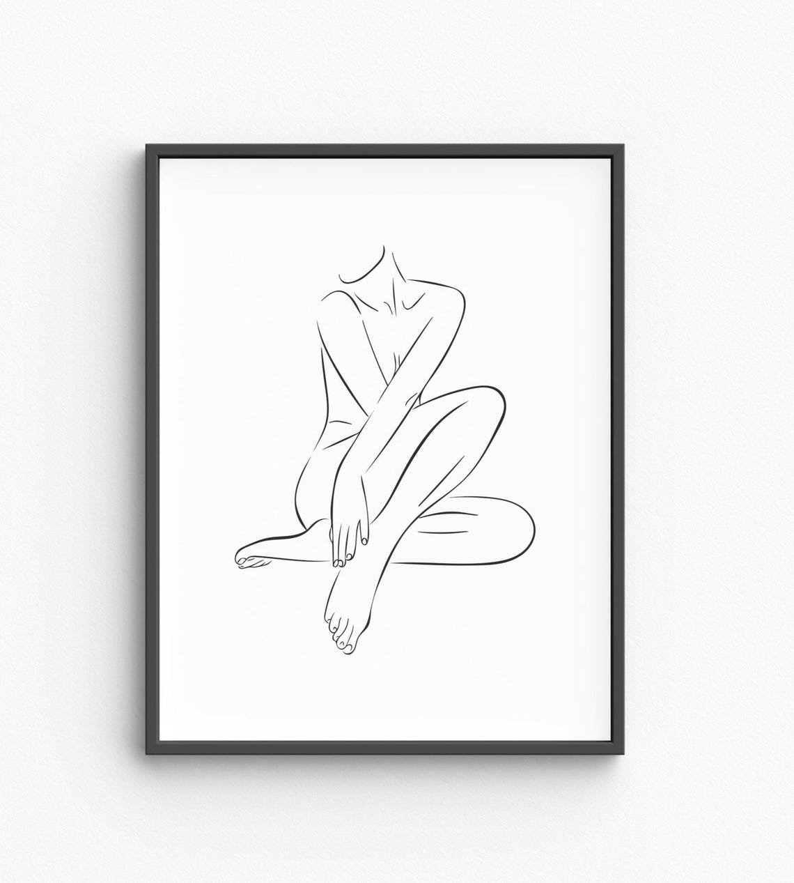Seated Nude Woman One Line Figure Drawing Minimalist Art Poster