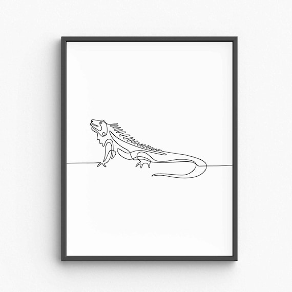 Minimalist Lizard Line Art Reptile Wall Print Black White Drawing Modern Animal Decor Poster