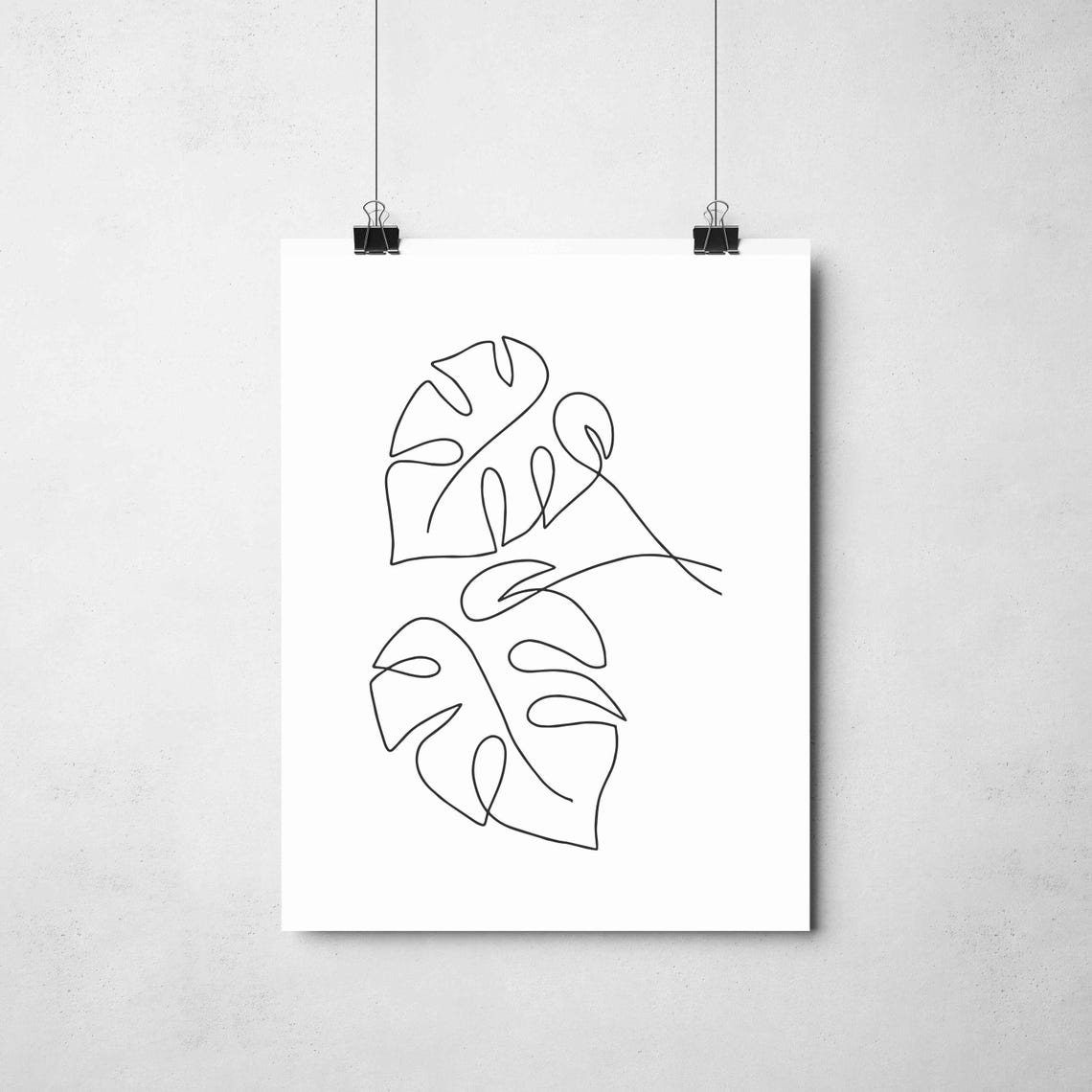 Monstera Leaf Duo Elegant Single Continuous Line Drawing Poster - Image 2