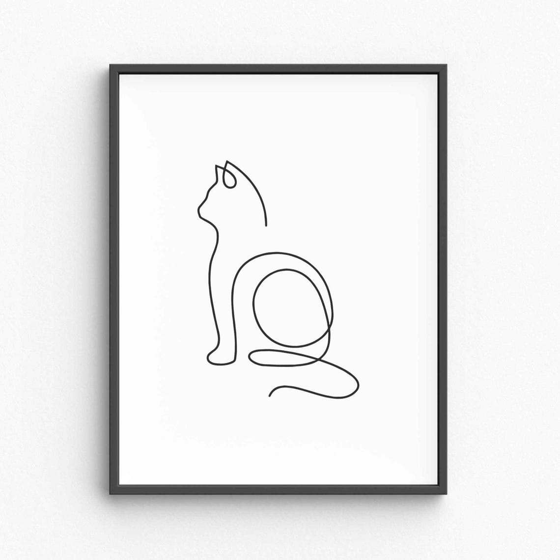 Minimalist Cat Line Art, Modern Animal Art Print