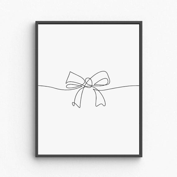 Minimalist Ribbon Line Art Elegant Bow Wall Print Gift Decor Illustration Feminine Symbol Drawing Modern