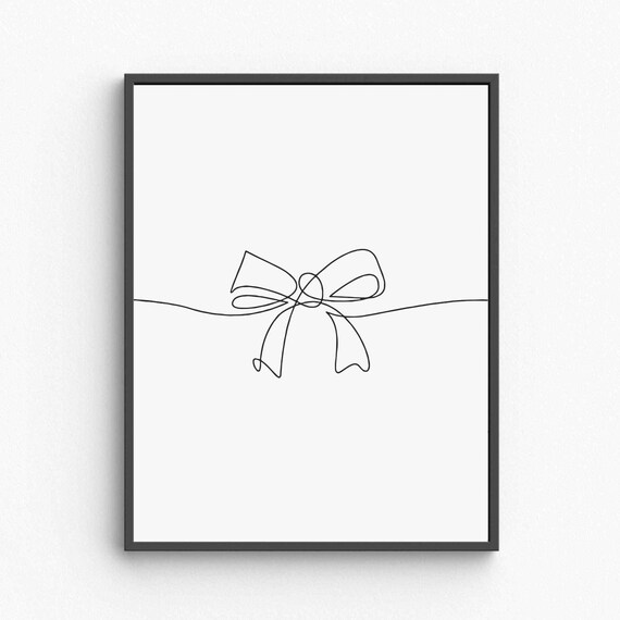 Ribbon Bow Line Art Elegant One Line Drawing Minimal Gift Decor Poster