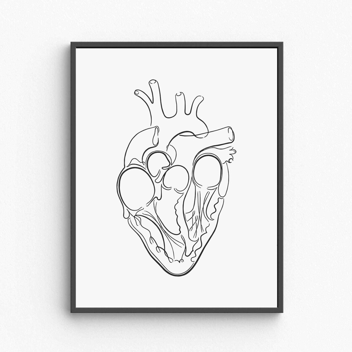 Human Heart Anatomy Line Art Medical Illustration Vintage Poster