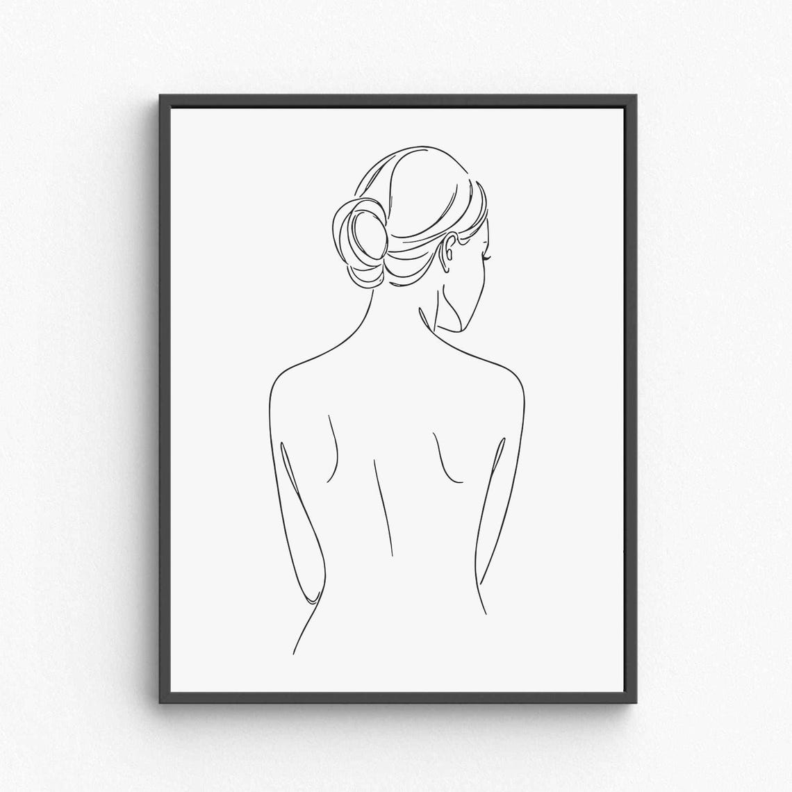 Minimal Woman Back Wall Art Female Line Drawing Elegant Nude Silhouette Modern Bedroom Decor