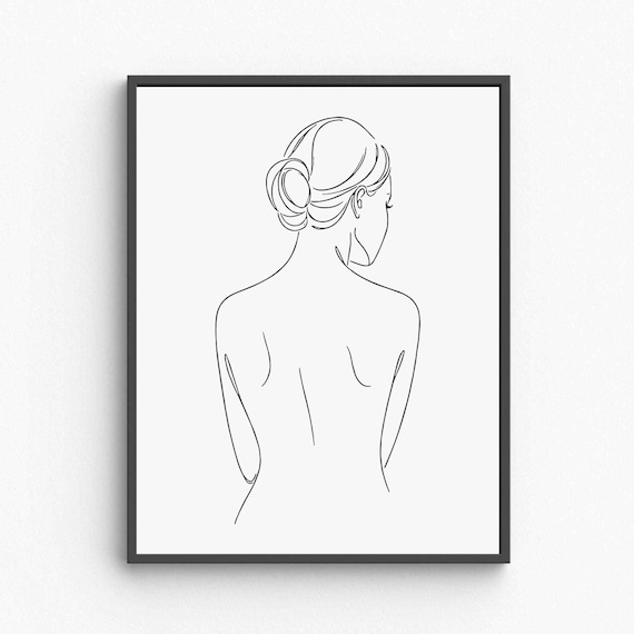 Woman Back With Bun Line Art Elegant Female Silhouette Minimalist Poster
