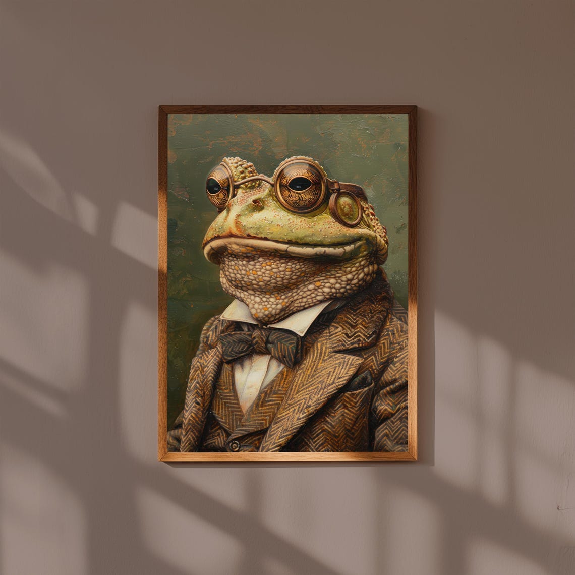 Steampunk Frog in Tweed Suit Goggles Bowtie Vintage Portrait Poster