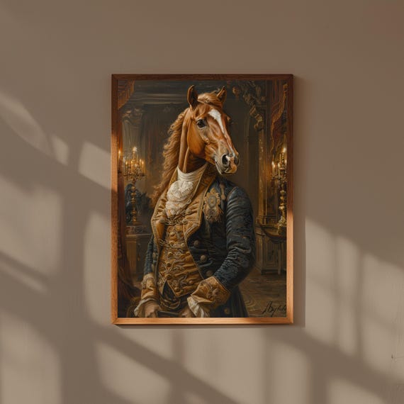 Animal Portrait Print Vintage Style Pet In Suit Funny Wall Art