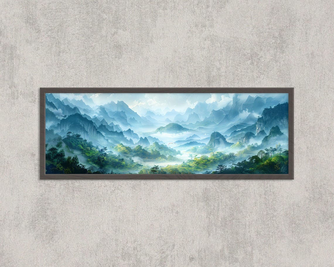 Phong Nha Vietnam Misty Karst Peaks Blue Watercolor Art Poster