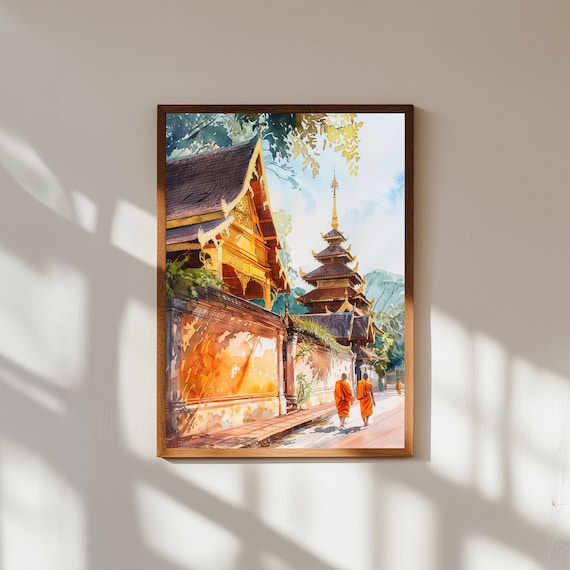 Luang Prabang Watercolor Print Laos Buddhist Temple Art