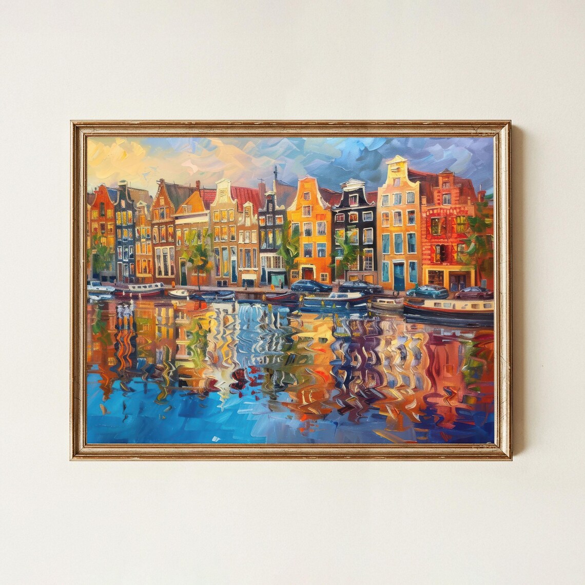 Amsterdam Canal Print, Colorful Dutch Houses