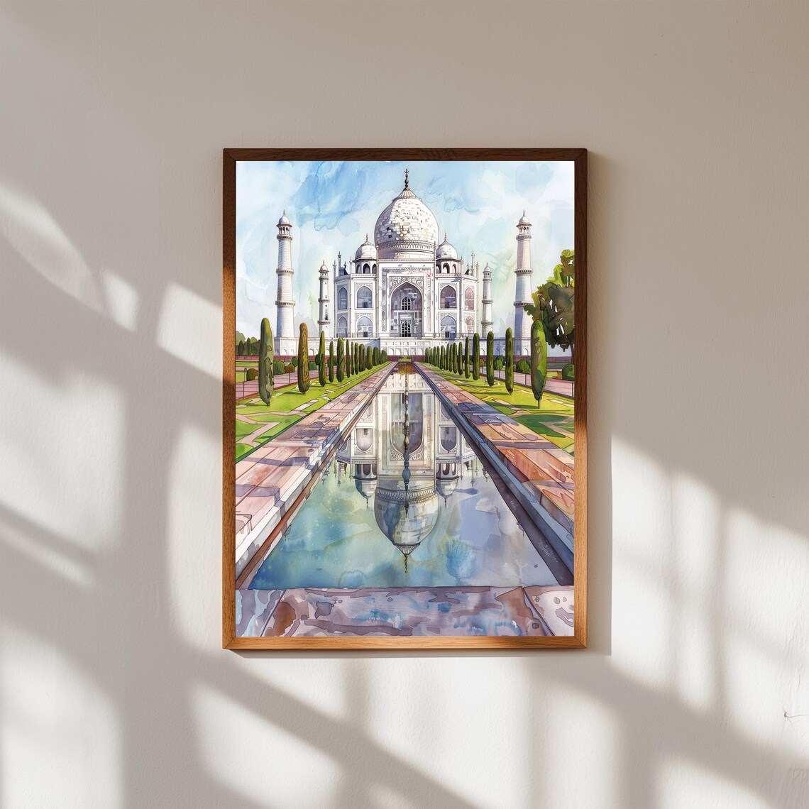 Taj Mahal India Reflecting Pool Marble Mausoleum Watercolor Art Poster
