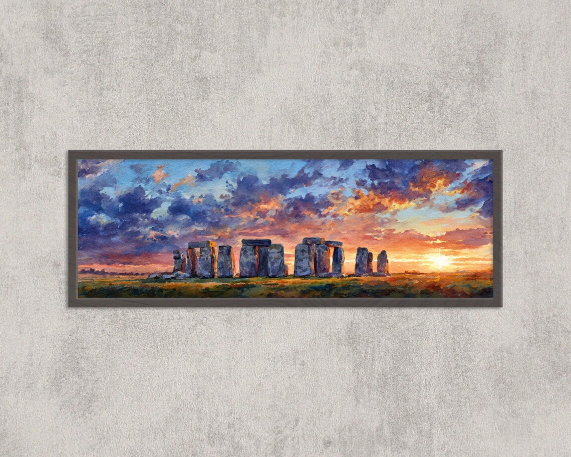 Stonehenge Sunset Watercolor Print, Ancient England