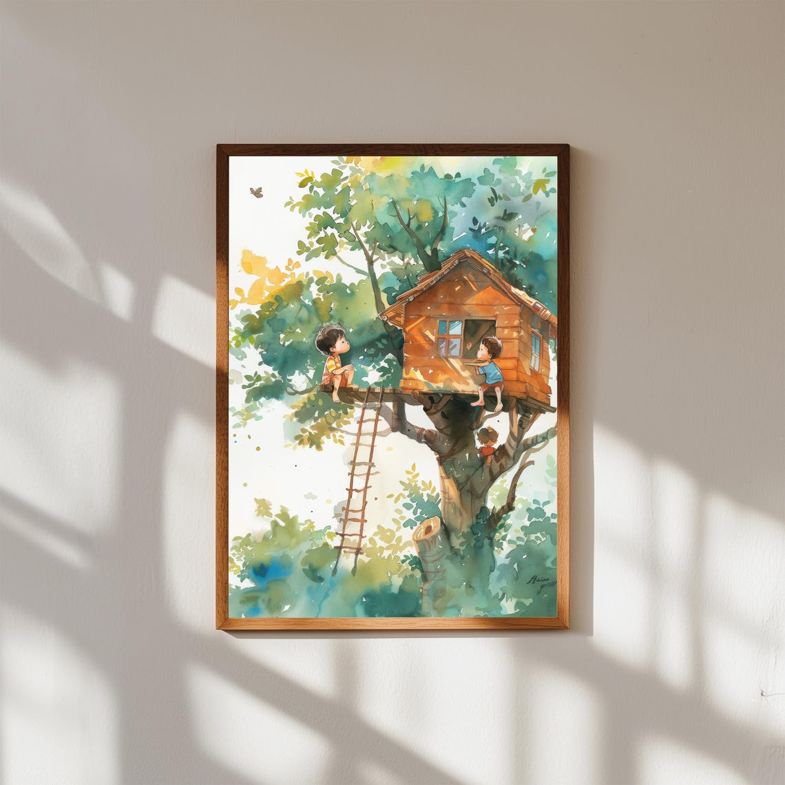 Whimsical Treehouse Watercolor Print Childrens Nursery Art