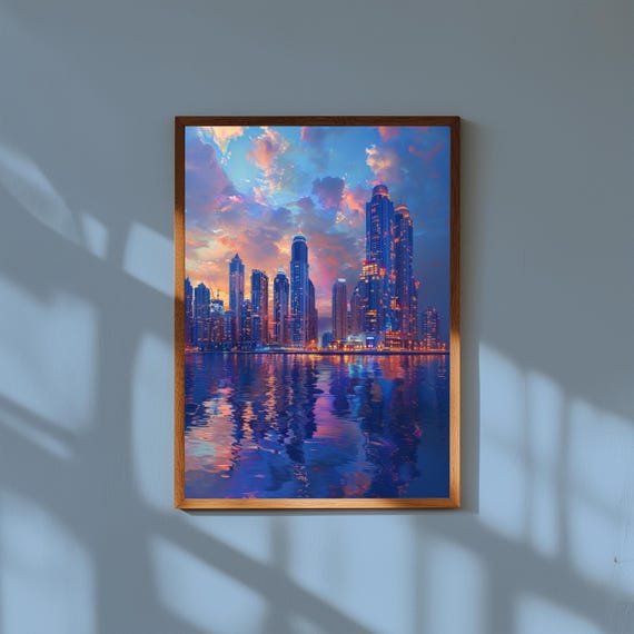 Dubai Marina Watercolor Print Dusk Cityscape Art