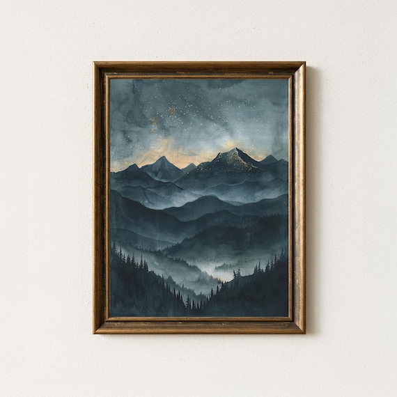 Highlands Starry Night Print Scottish Mountain Landscape Art