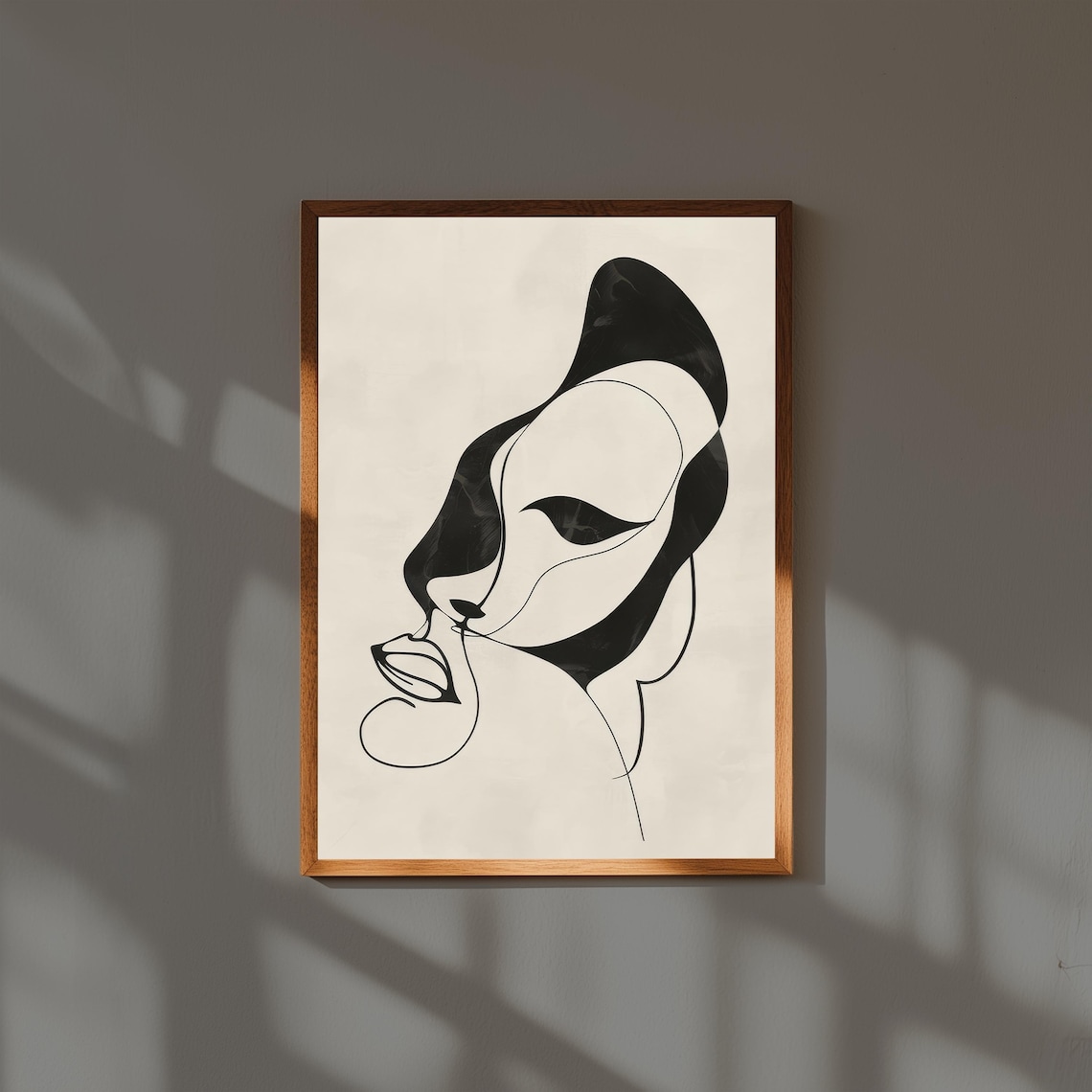 Elegant Abstract Line Art Woman Face Black Cream Modern Poster