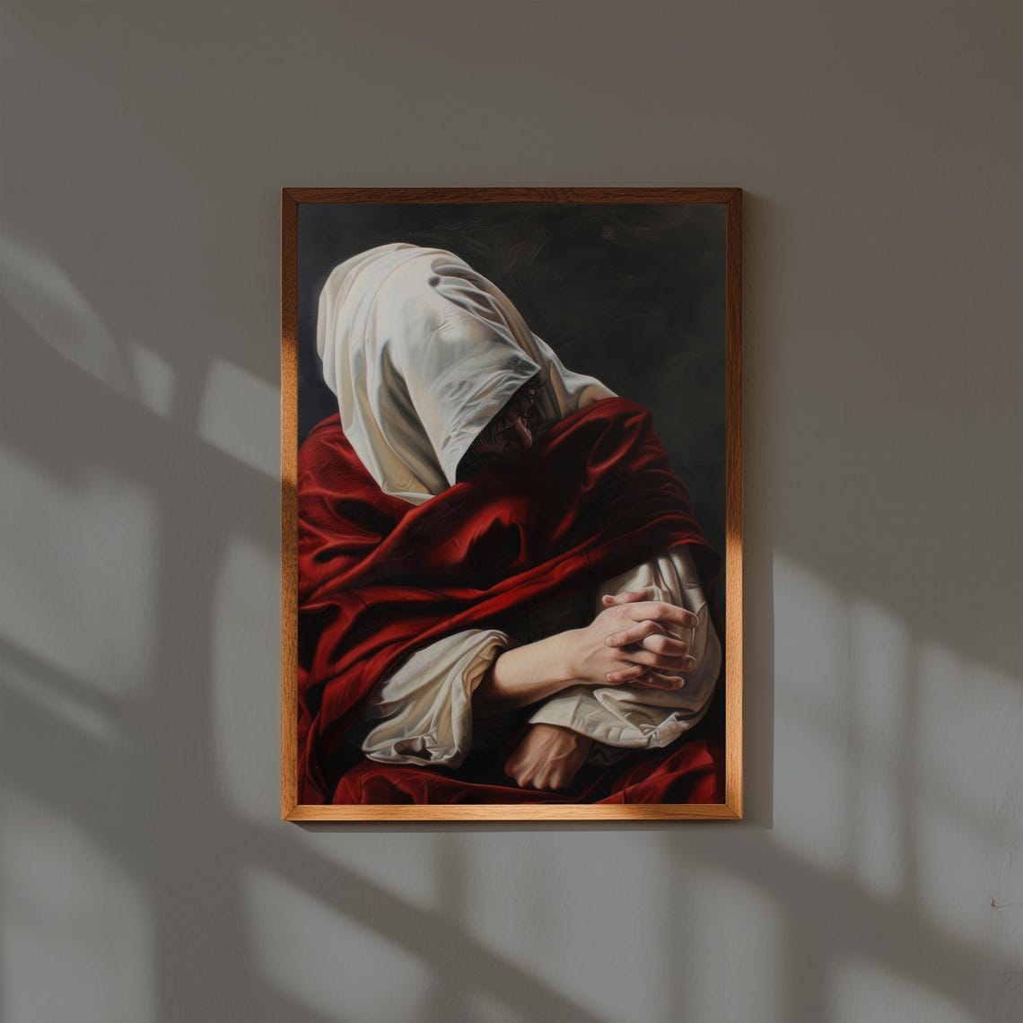 Classical Hooded Figure Red Robe White Veil Fine Art Oil Poster
