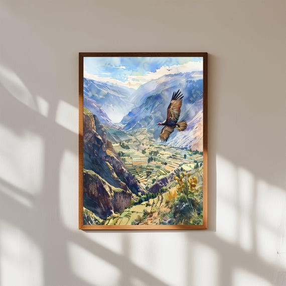 Colca Canyon Watercolor Print Andean Condor Peru Landscape