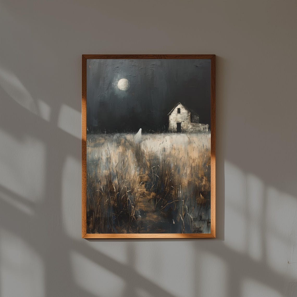 Ghost In Moonlit Cornfield By Haunted Farmhouse Gothic Poster