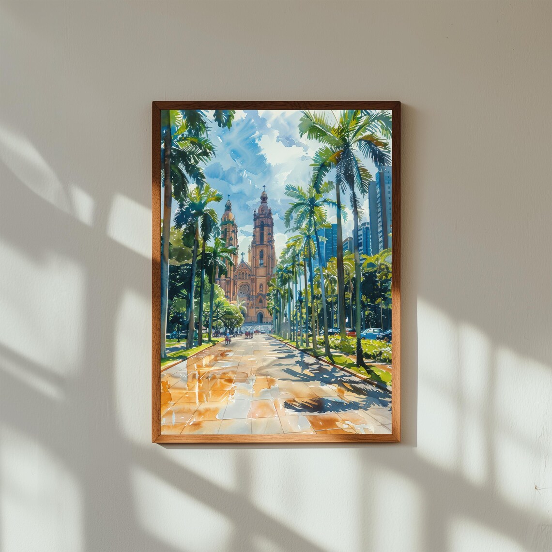 Sao Paulo Cathedral Palm Avenue Watercolor City Landmark Poster