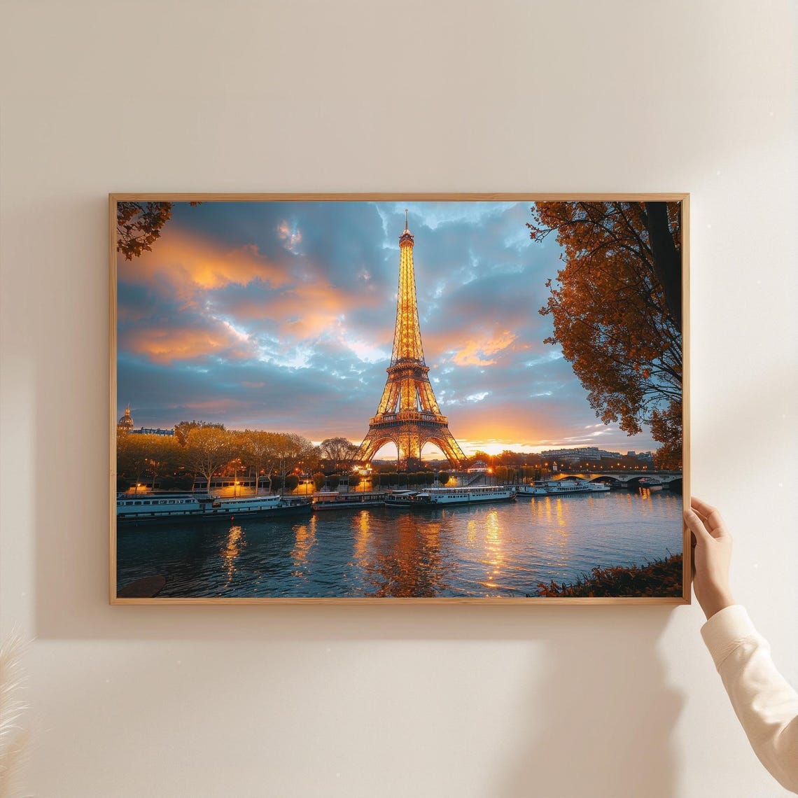 Paris Eiffel Tower Sunset Seine River Photography Cityscape Art Print