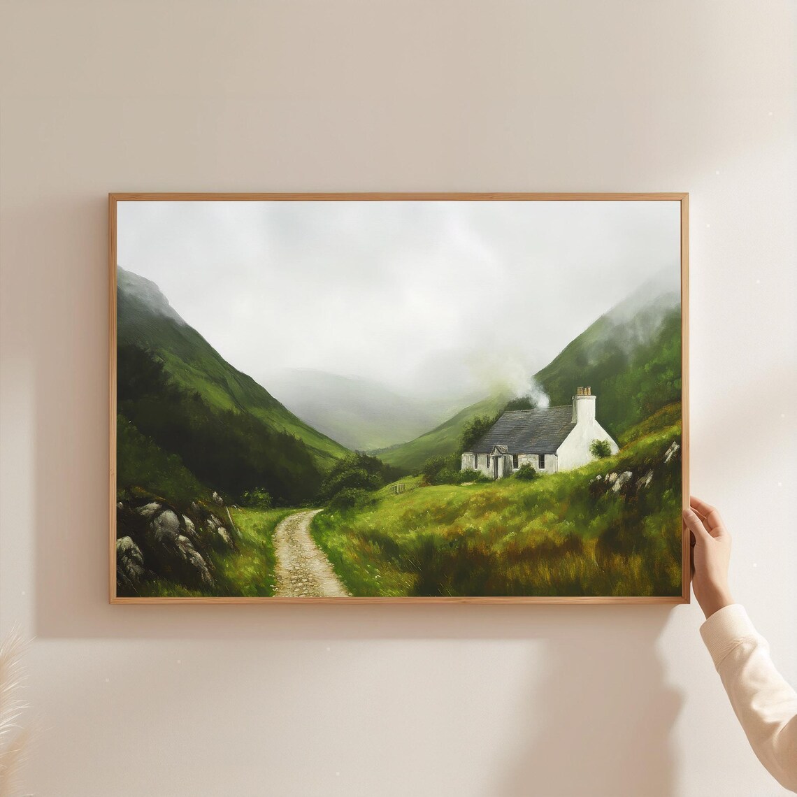 Misty Irish Cottage Foggy Green Valley Rustic Farmhouse Art Print