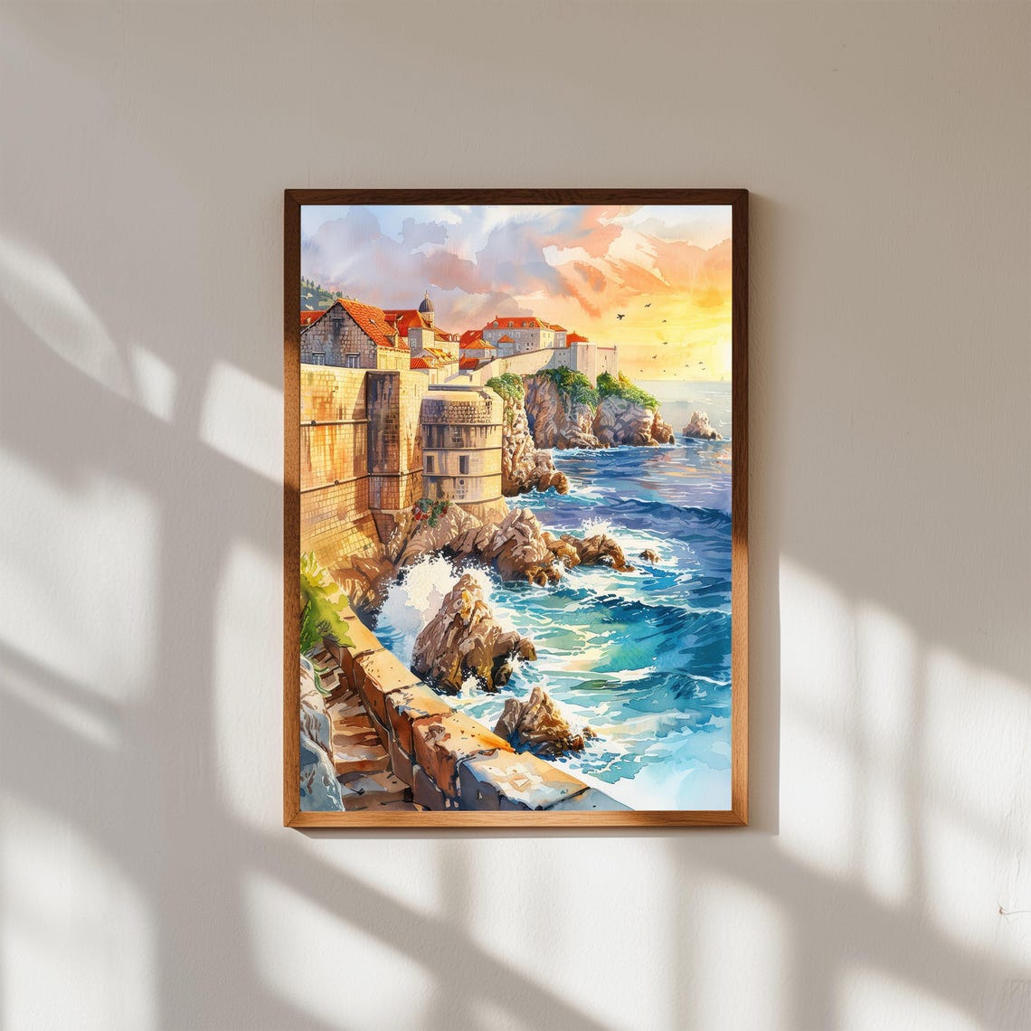 Dubrovnik Croatia Sunset Watercolor Old Town Sea Walls Art Print