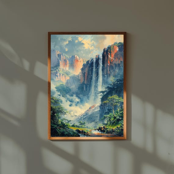 Angel Falls Watercolor Print Venezuela Jungle Landscape Art