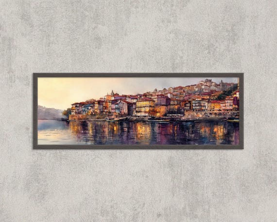 Porto Portugal Ribeira Evening Panorama Art Print Douro River Cityscape