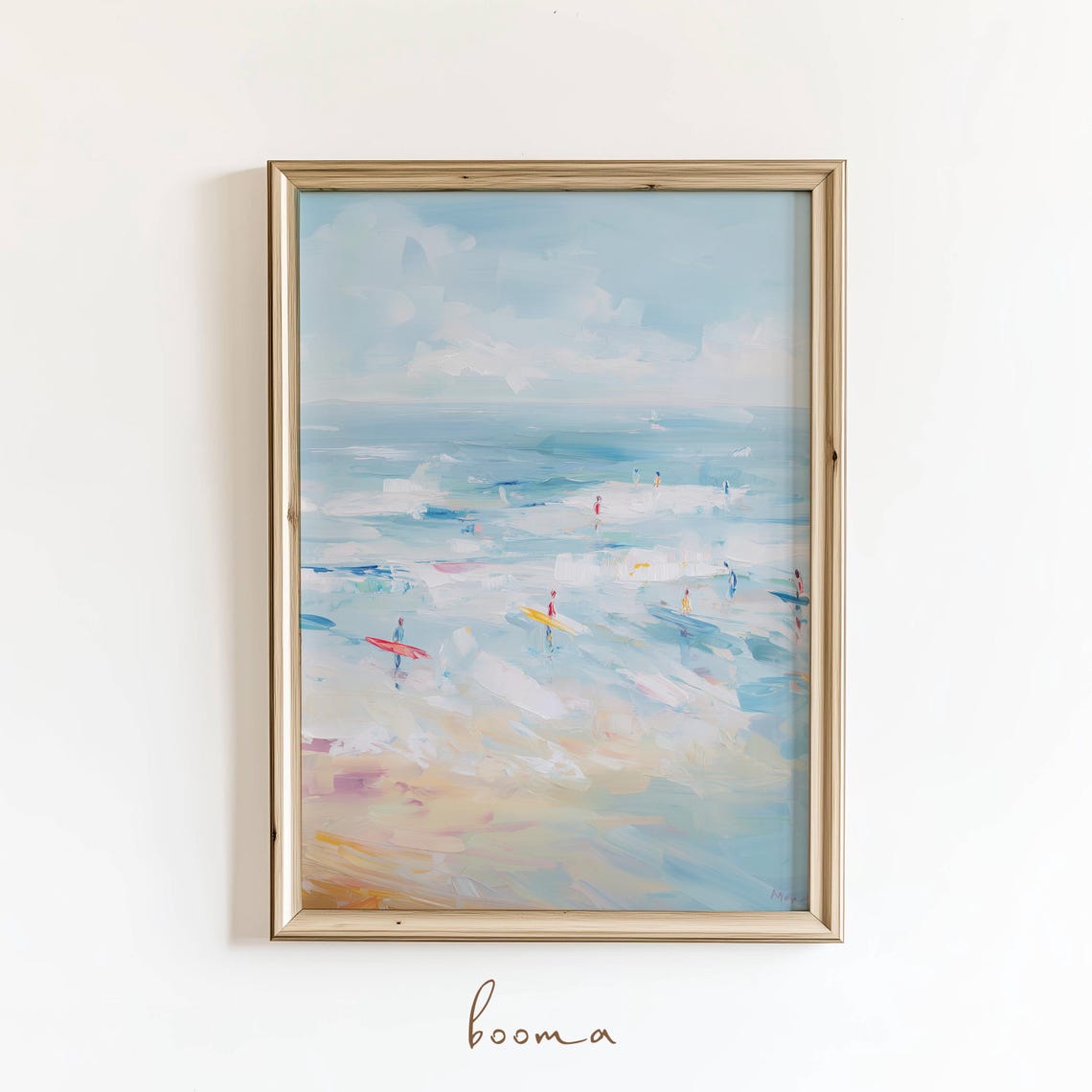 Surfers Art Print Ocean Coastal Light Blue View Minimalist Summer Wall Decor Digital Download