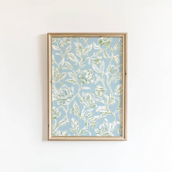 Vintage Floral Tapestry Print, Blue and Green