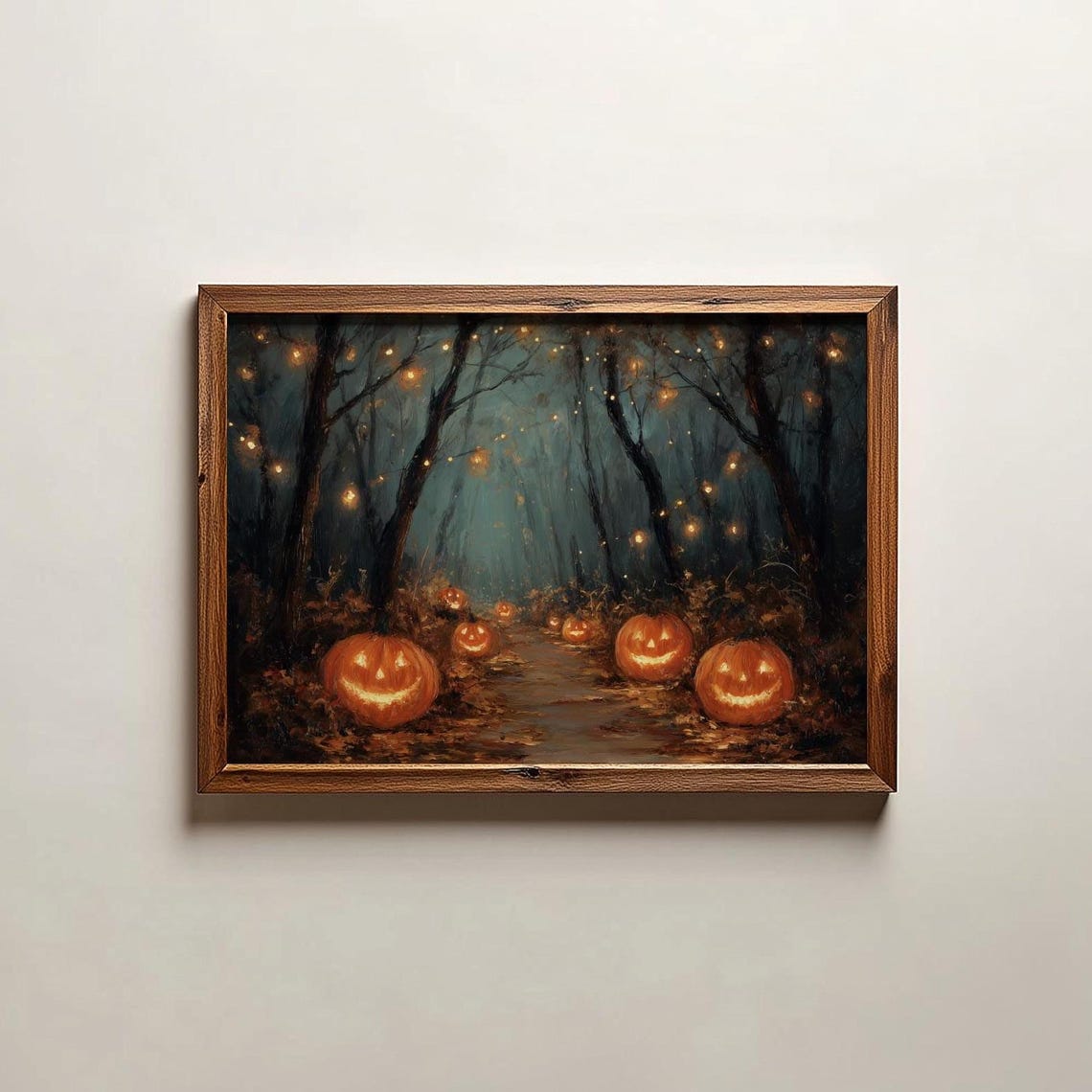Pumpkins Print Fall Landscape Art Cottagecore Autumn Wall Digital Download