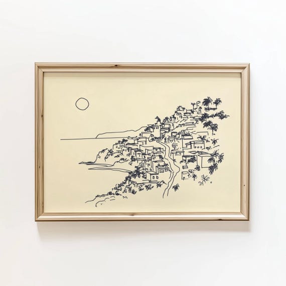 Minimalist Coastal Sketch Art Print Nautical Wall Decor Digital Download