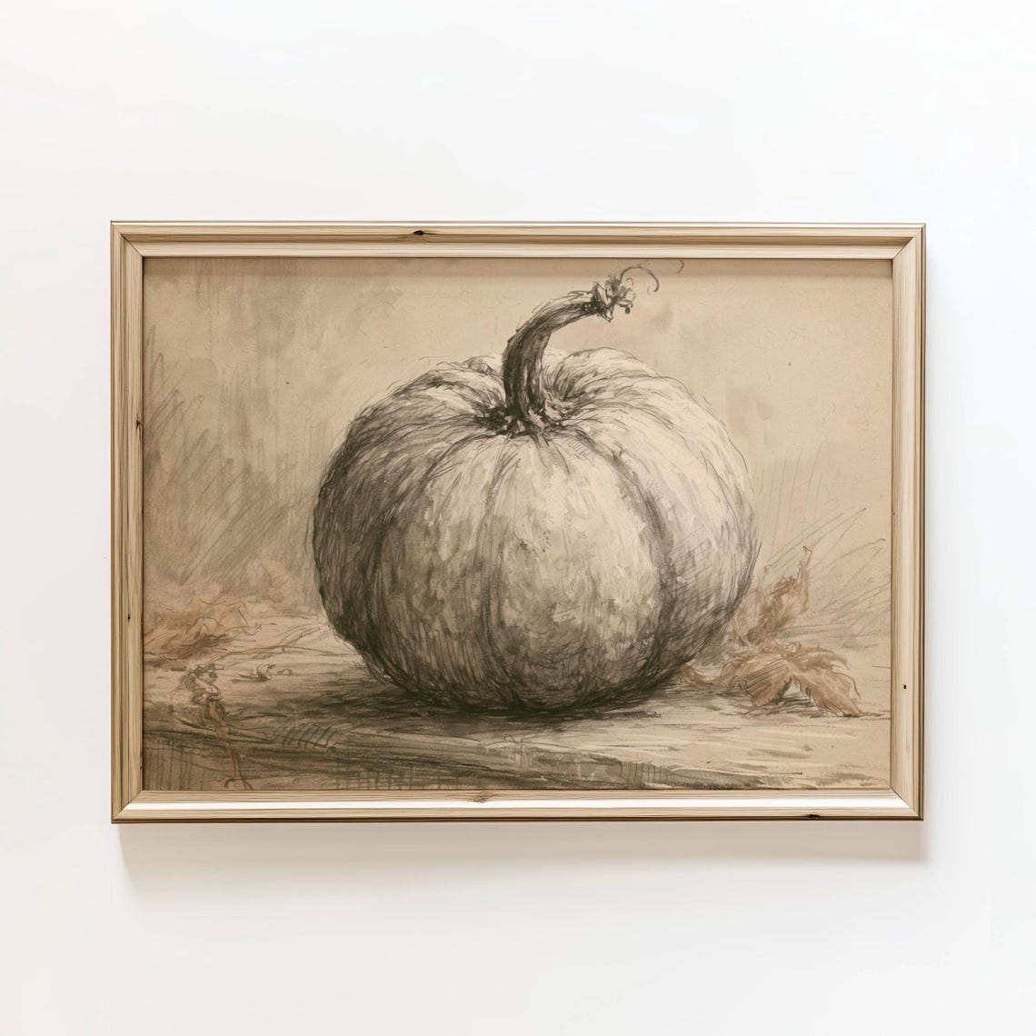 Vintage Sepia Pumpkin Sketch Rustic Fall Harvest Drawing Art Poster