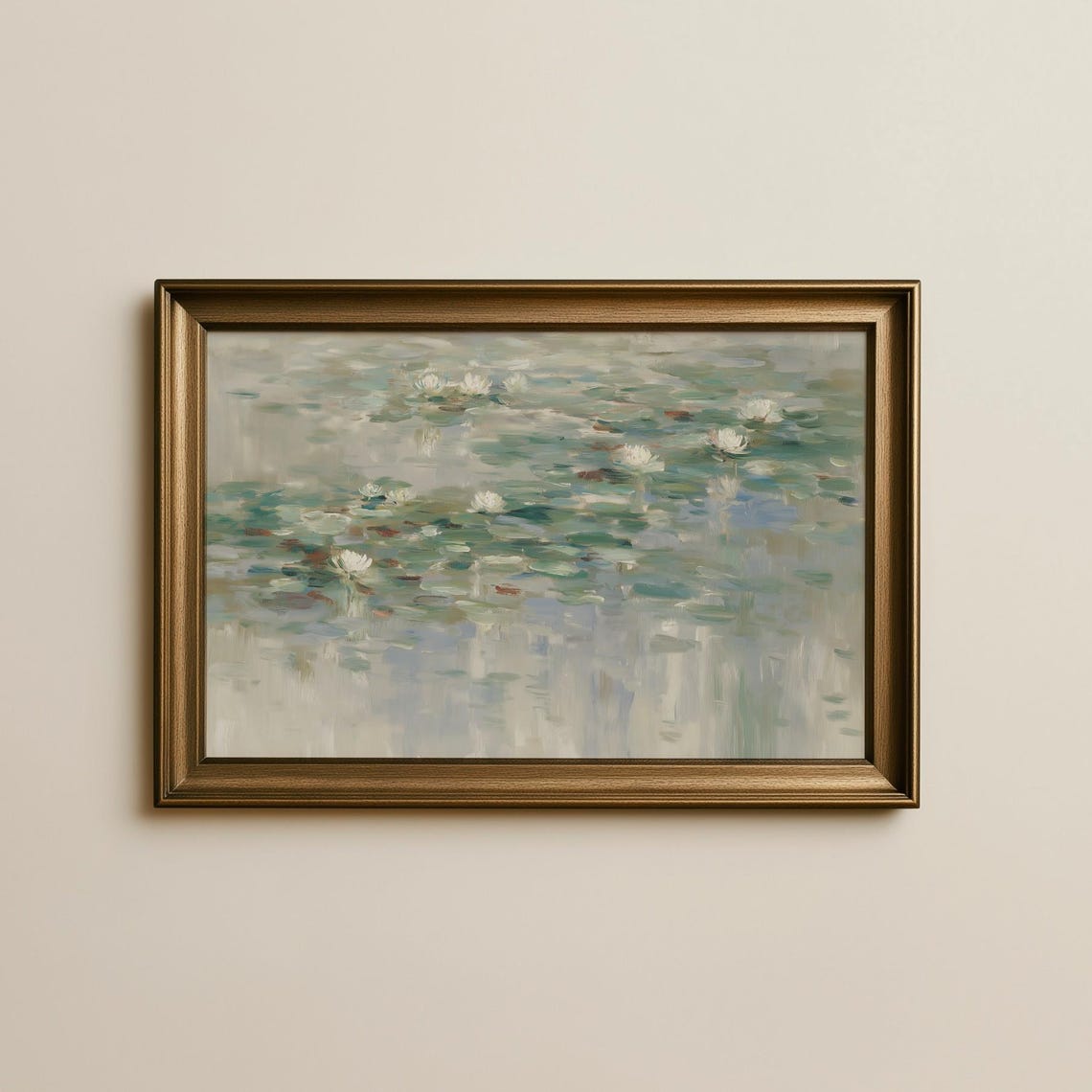 Water Lilies Muted Impressionist Pond Painting Vintage Floral Poster