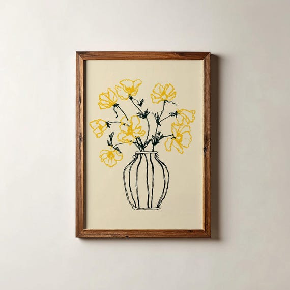 Minimalist Line Art Flower Print Modern Botanical Digital Poster Floral Download