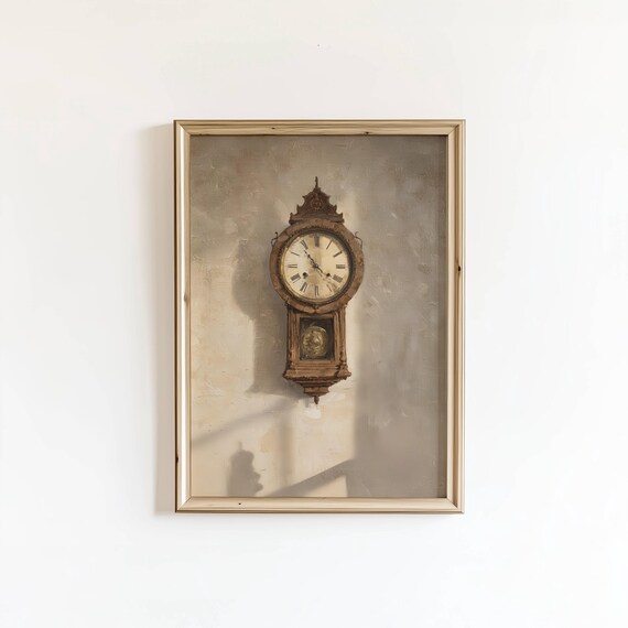 Antique Clock Still Life, Vintage Autumn Art