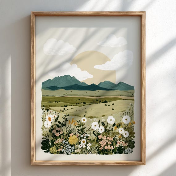 Prairie Sunset Landscape Art Print Pastel Colors