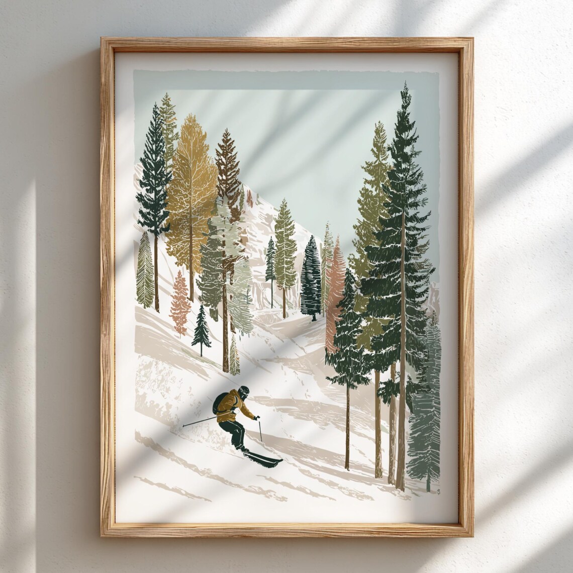 Ski Over Powder Peaks Pastel Mountain Skiing Poster