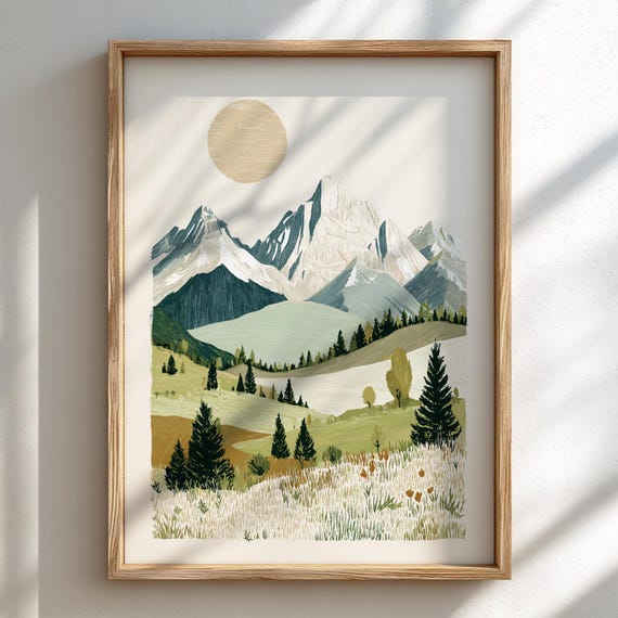 Sunlit Ridge Echo Pastel Mountain Landscape Poster Serene Nature Wall Decor
