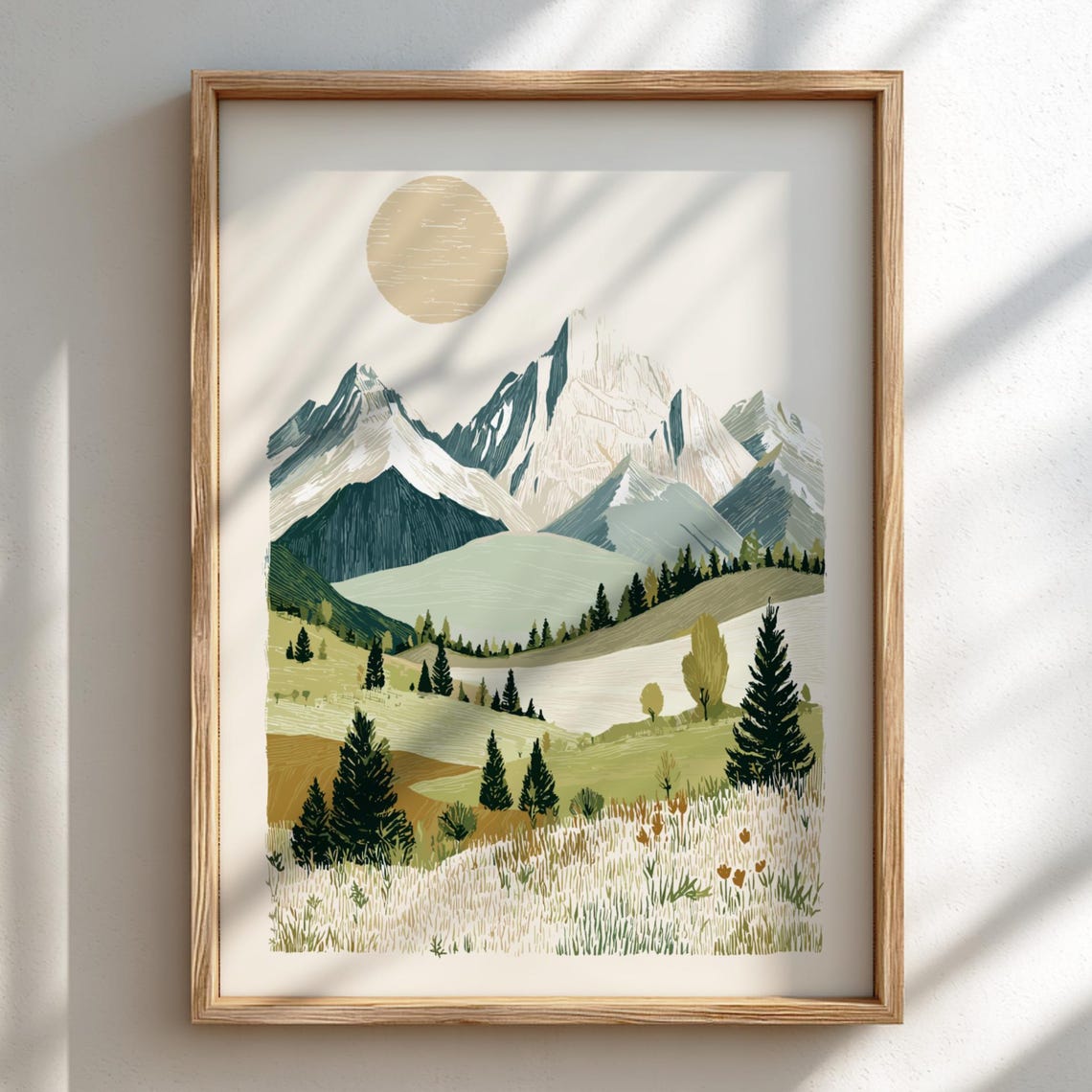 Sunlit Ridge Echo Pastel Mountain Landscape Poster Serene Nature Wall Decor
