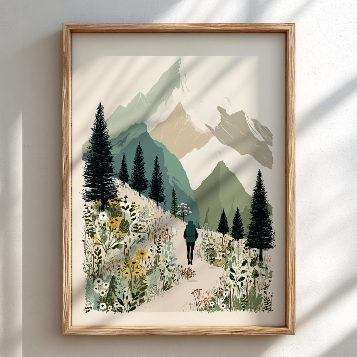 Hike Through Mists Pastel Hiking Poster Art Print