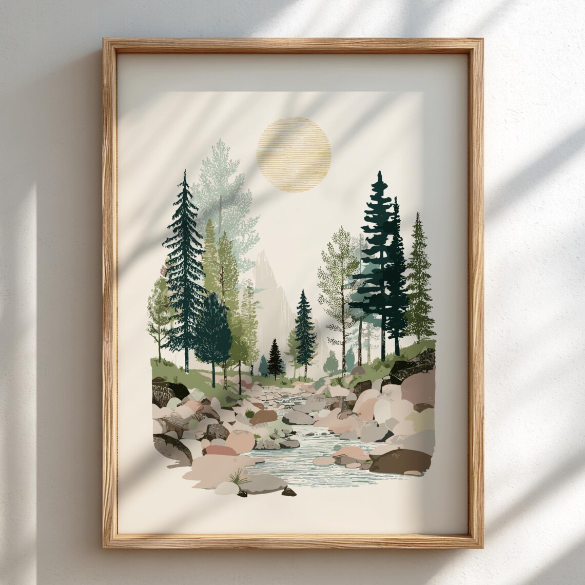 Pastel Forest Print, Serene Sunlit Trees Poster