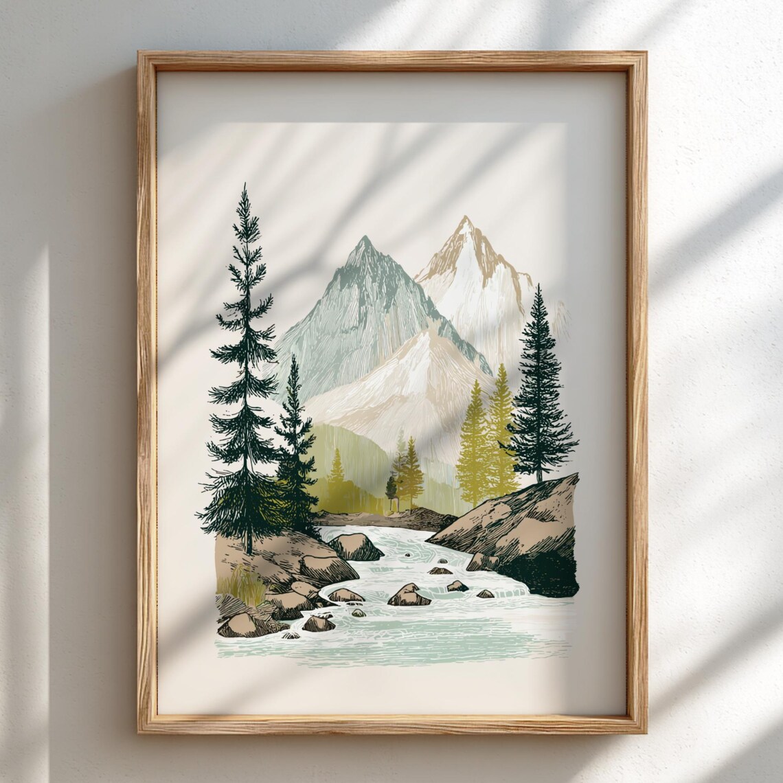 Whispering Needles Pastel Mountain Landscape Art Print