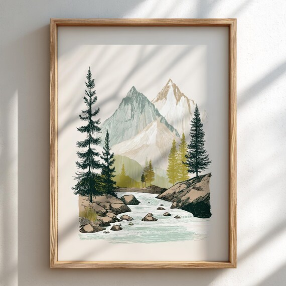 Whispering Needles Pastel Mountain Landscape Art Print