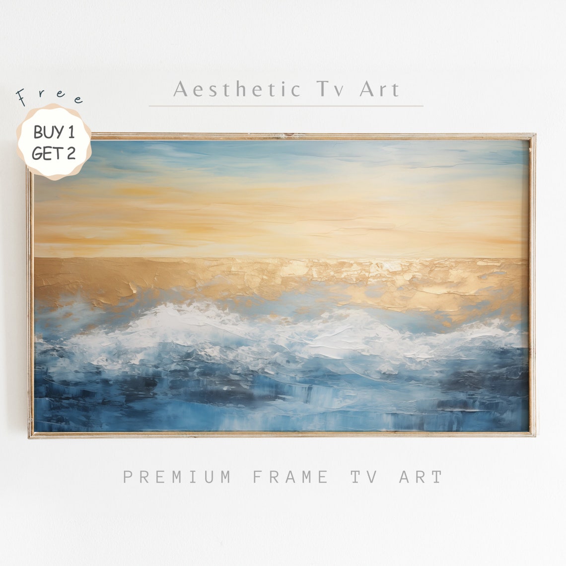 Golden Ocean Sunset Abstract Waves Textured Seascape Art Poster