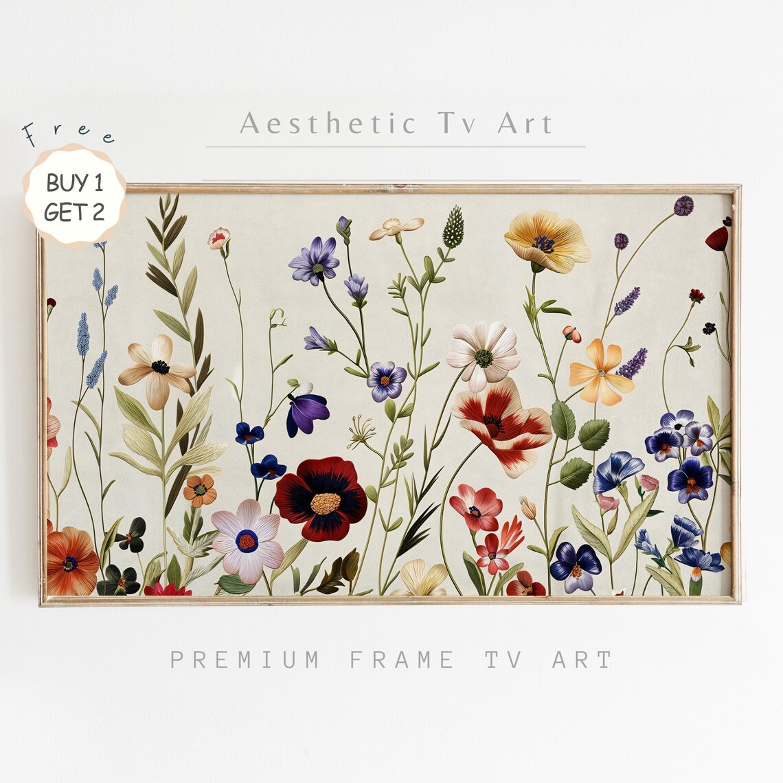 Pressed Wildflower Botanical Poppies Pansies Vintage Art Poster
