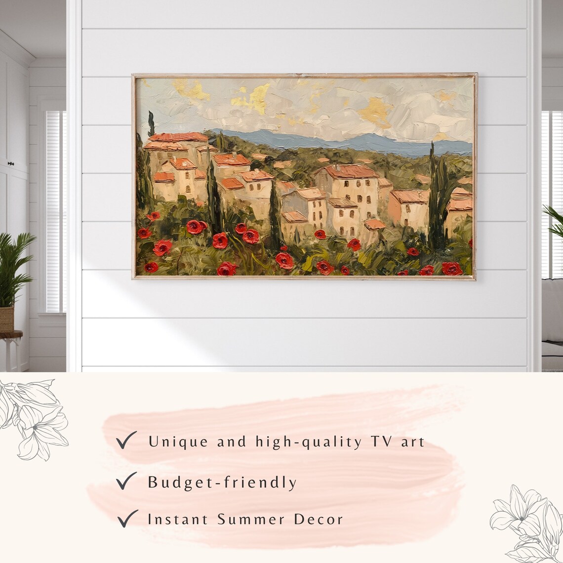 Mediterranean Village Red Poppies Terracotta Rooftops Travel Poster - Image 3